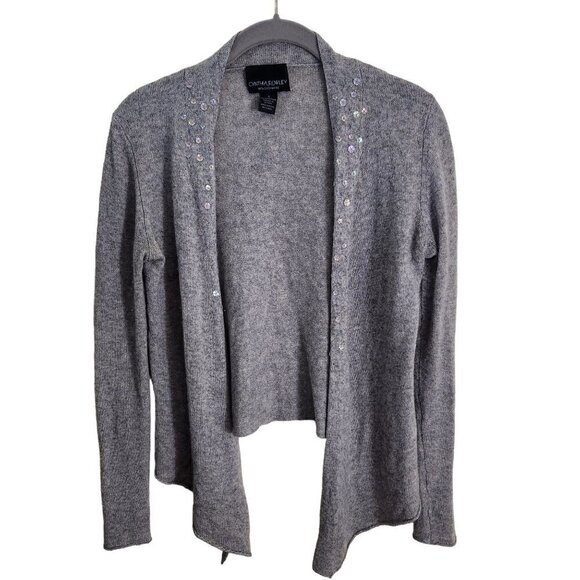 Cynthia Rowley Gray Open Front Asymmetric Cashmere Cardigan Sweater Size S - Picture 1 of 6